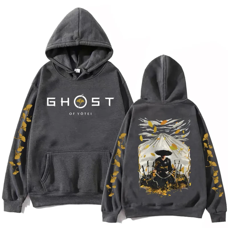 Ghost of Yotei Dark Gray Hoodie - Atsu & Mount Yotei — Premium Streetwear by Huzi Style