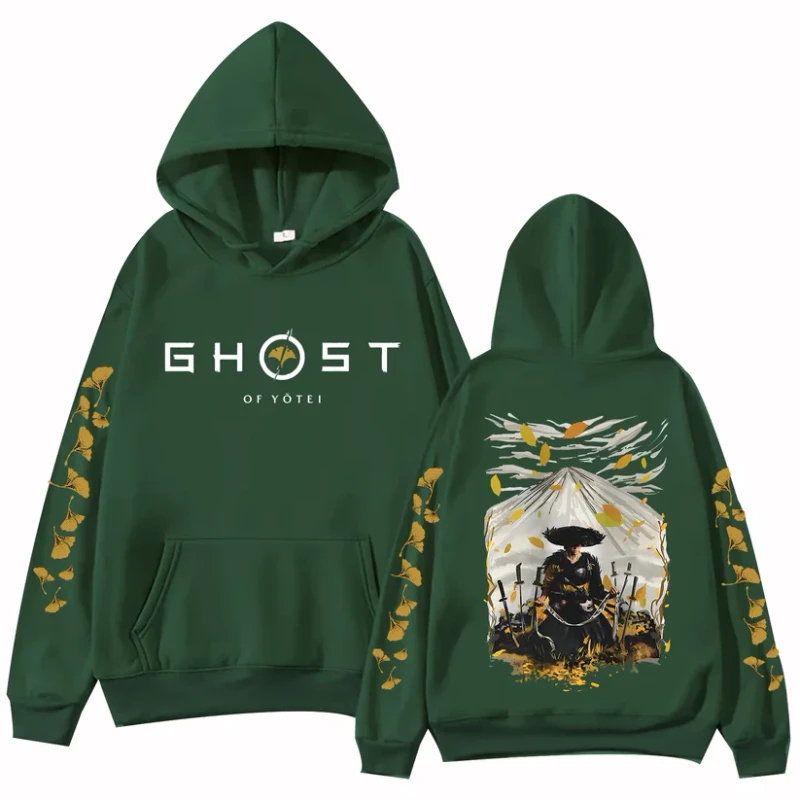 Ghost of Yotei Green Hoodie - Atsu & Mount Yotei — Premium Streetwear by Huzi Style