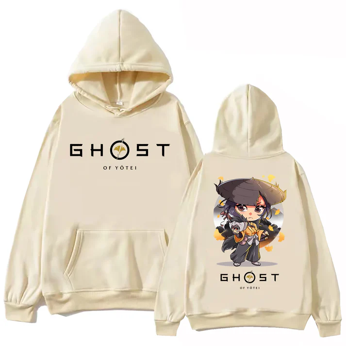 Ghost Of Yotei Kawaii Beige Hoodie — Premium Streetwear by Huzi Style