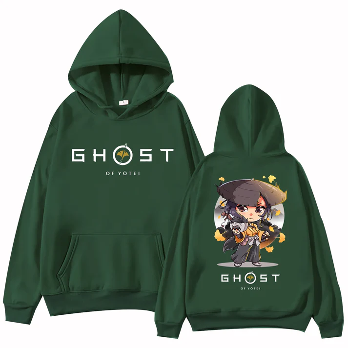 Ghost Of Yotei Kawaii Green Hoodie — Premium Streetwear by Huzi Style