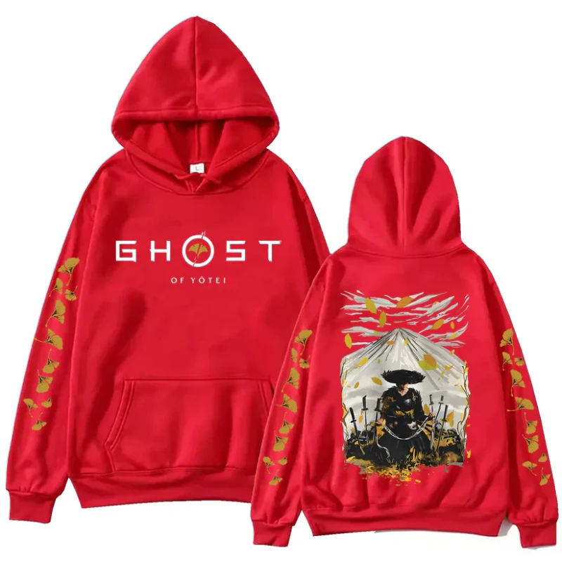 Ghost of Yotei Red Hoodie - Atsu & Mount Yotei — Premium Streetwear by Huzi Style